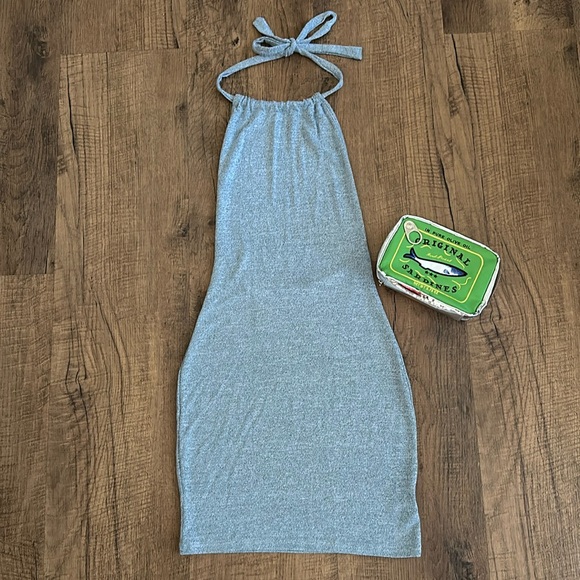 Light Heather blue halter backless dress size XS stretchy fitted Knit material - Picture 2 of 8